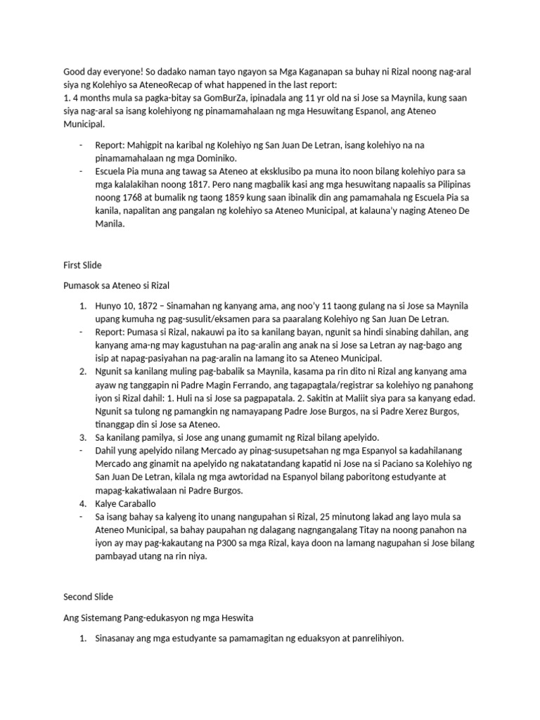 Script - Report Rizal | PDF