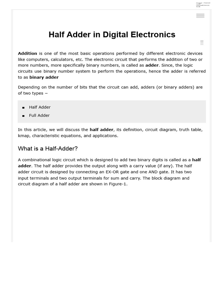 Half Adder.docx | PDF | Digital Electronics | Mathematics
