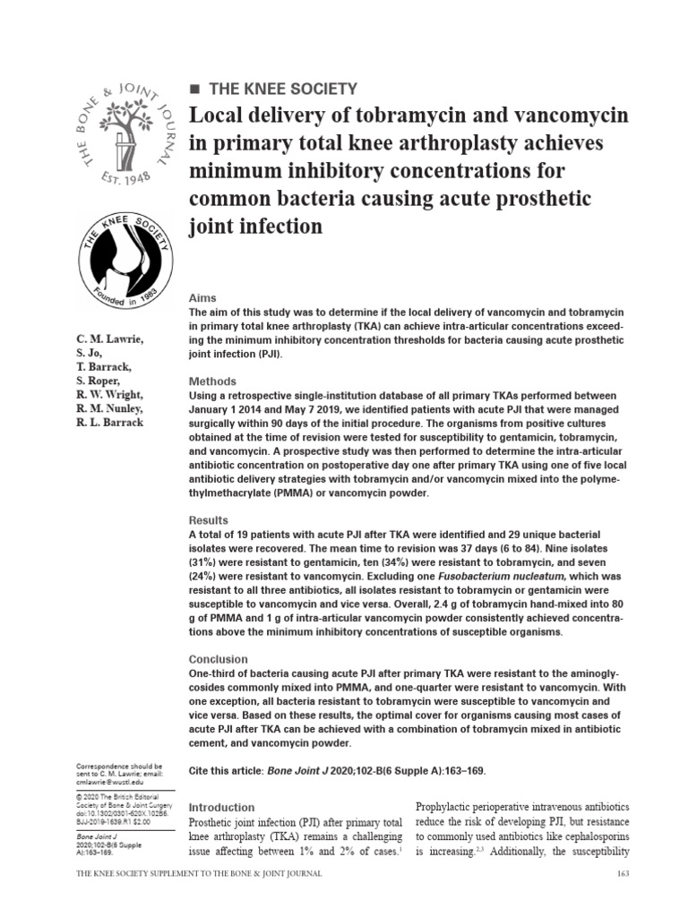 Awrie BJJ 2020 Local Delivery of Tobramycin and Vancomycin in Primary ...