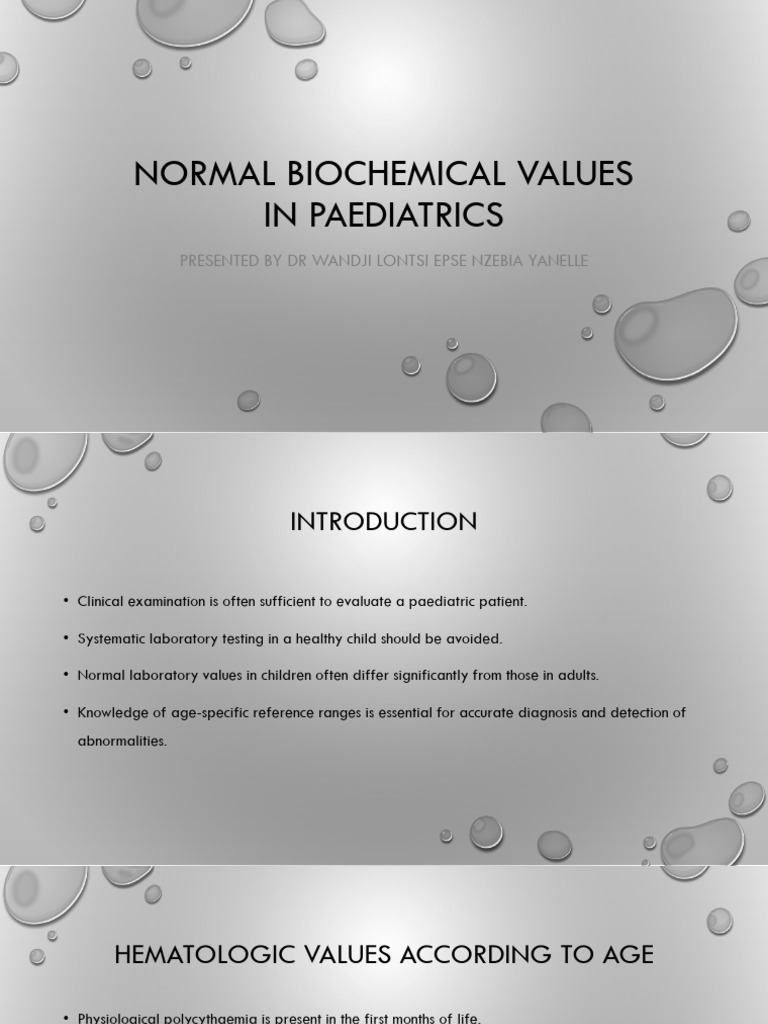 Normal Biochemical Values in Paediatrics | PDF | Blood Cell ...