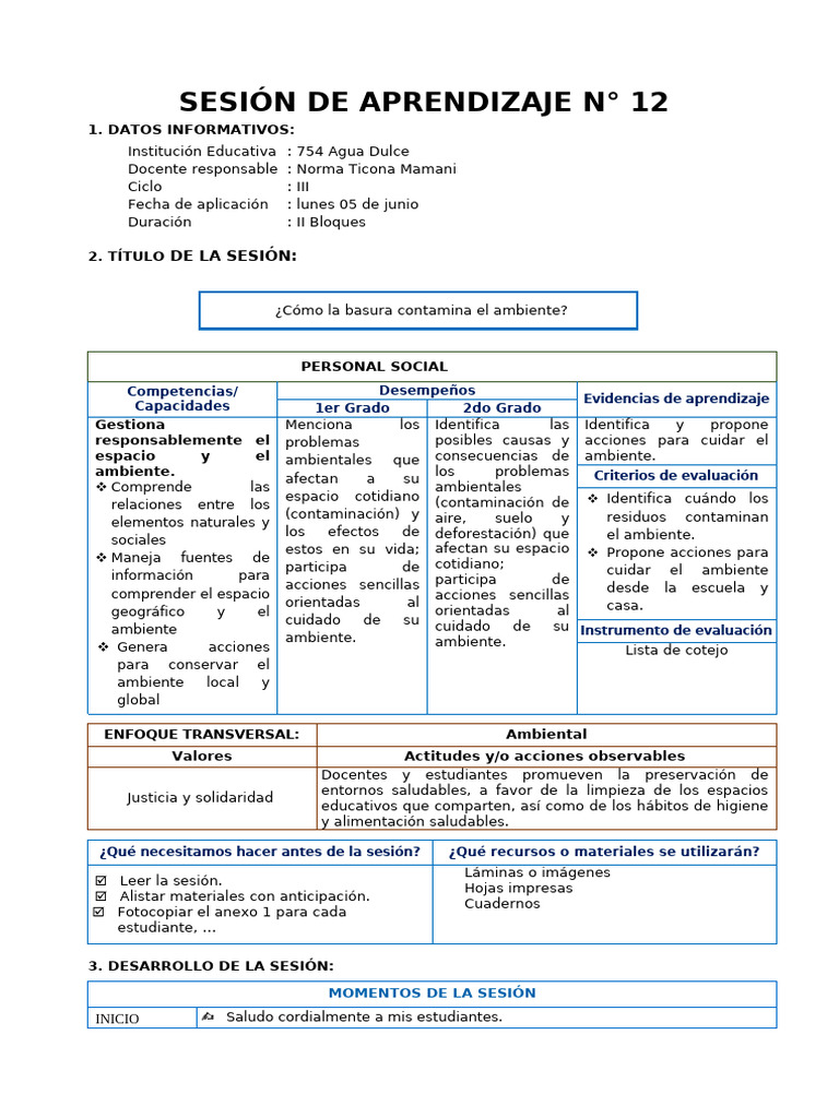 Sesiones de Aprendizaje - EDA IV Semana 2 - Editora Quipus Perú | PDF ...