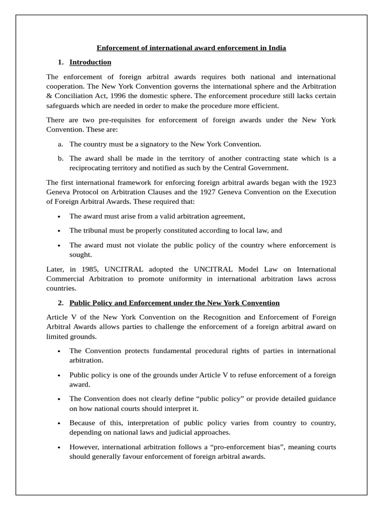 Foreign Award Enforcement-1 | PDF | Arbitration | Public Policy Doctrine