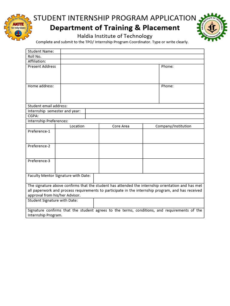 Aictc Application From | PDF | Internship | Job Hunting