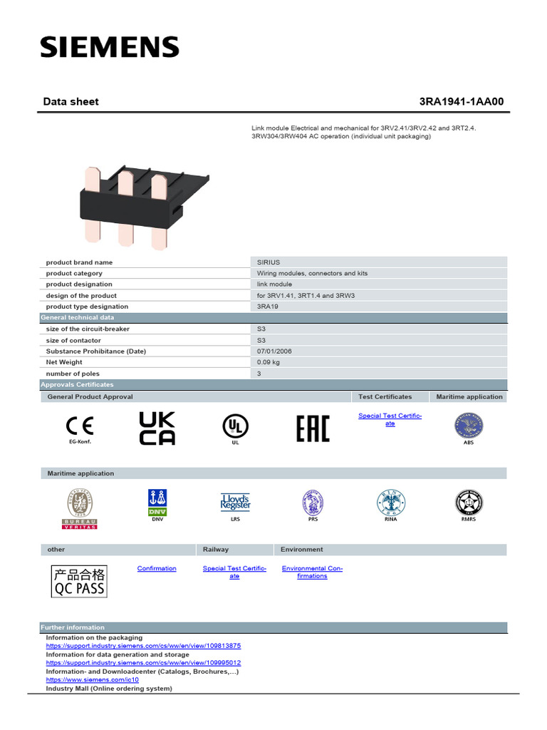3RA19411AA00 Datasheet en (1) | PDF | Electrical Engineering | Electricity