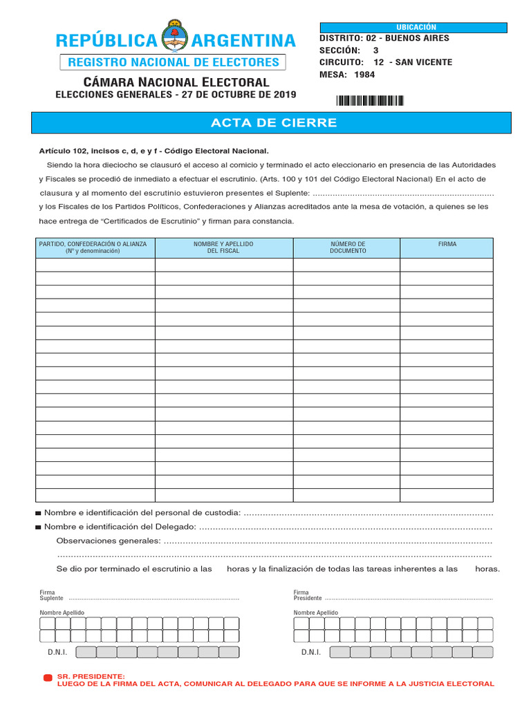 Acta de Cierre | PDF | Gobierno | Elecciones