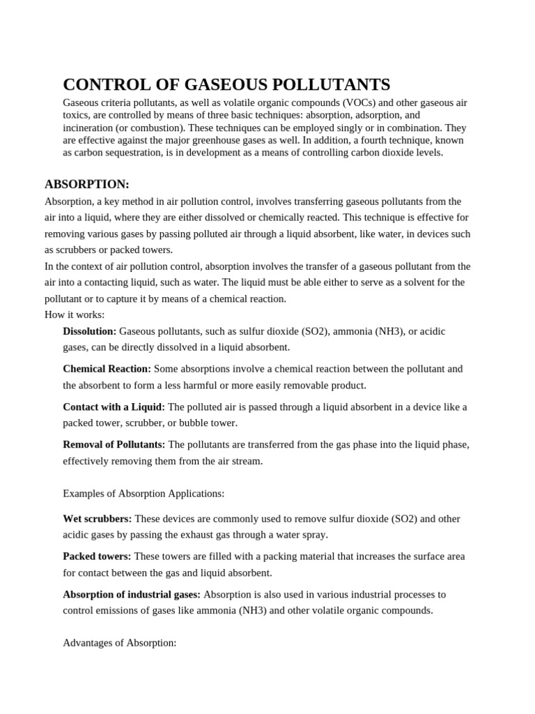 Control of Gaseous Pollutants | PDF | Carbon Sequestration | Incineration