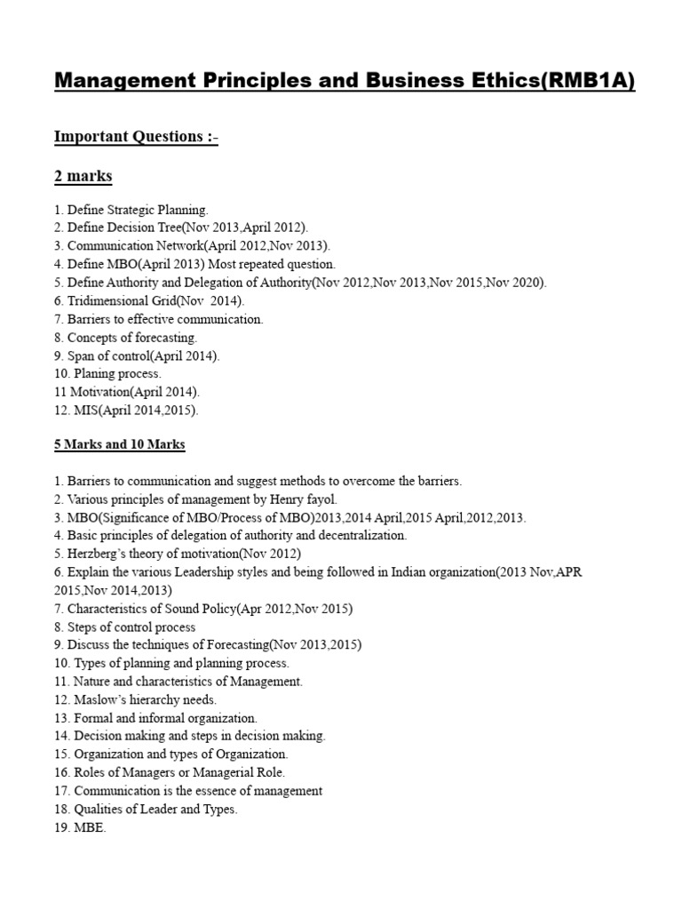 Important Questions - MBA First Sem | PDF | Economics | Cash Flow Statement