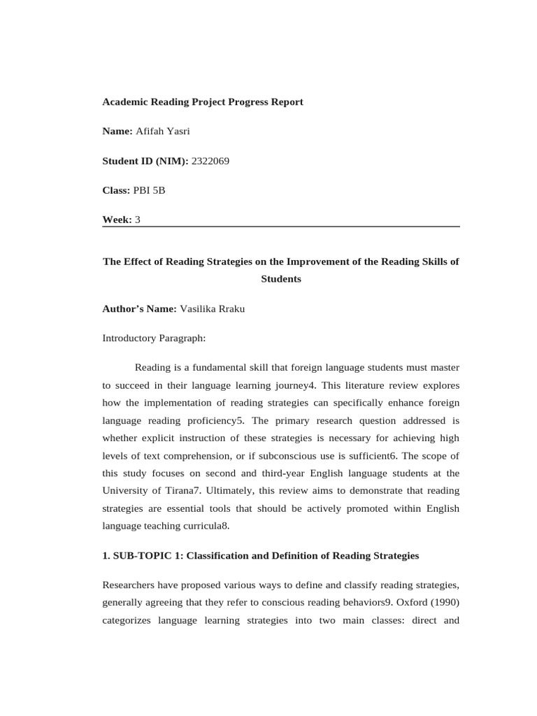 Academic Reading Project Progress Report | PDF | Reading Comprehension ...