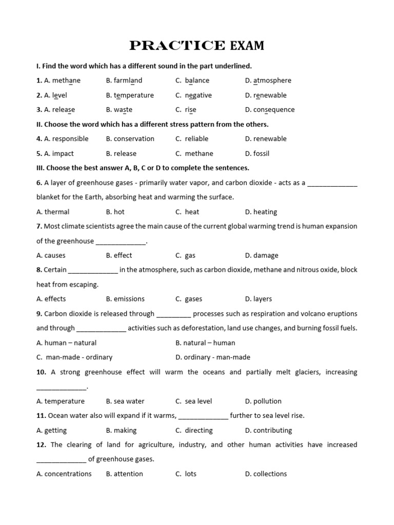 Unit 5. Practice Exam | PDF | Climate Change | Greenhouse Gas
