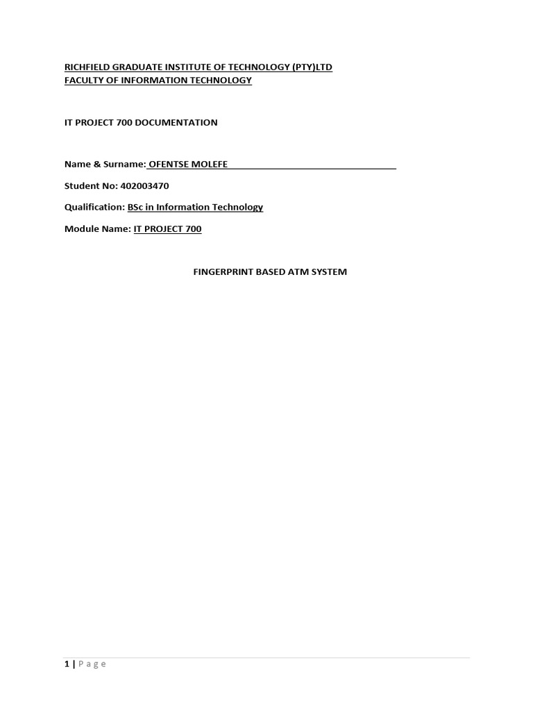 Fingerprint Based Atm System Project | PDF | Software Testing | Biometrics