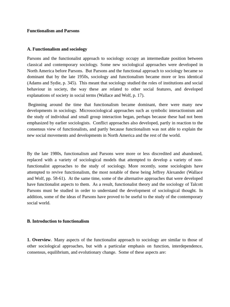 Functionalism and Parsons NOTE | PDF | Sociology | Social Structure