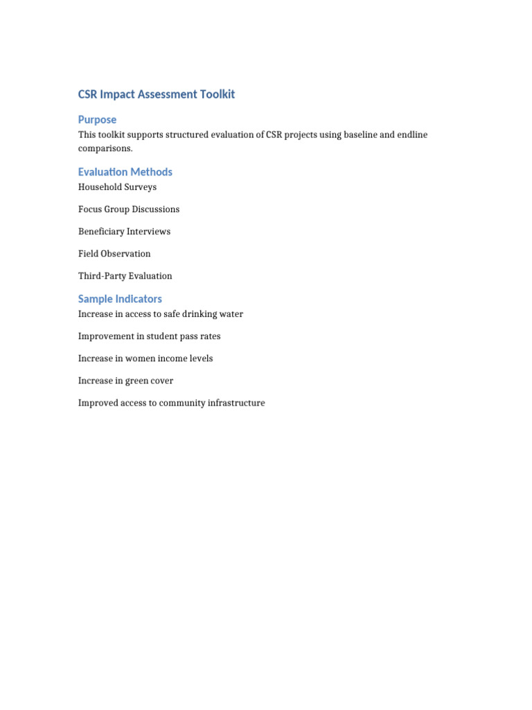 CSR Impact Assessment Toolkit | PDF