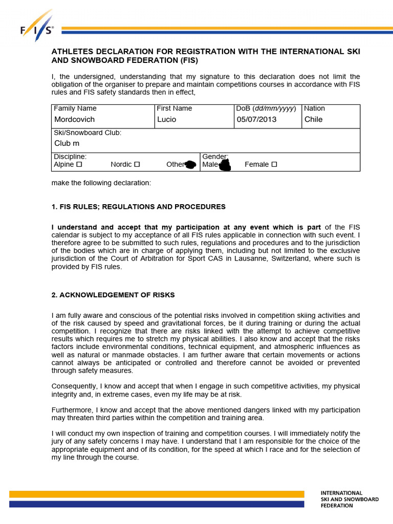 2 Athletes Declaration - English | PDF | Legal Liability | Justice