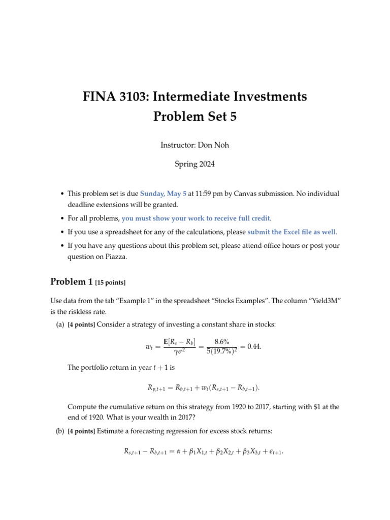 problem_set_5 | PDF | Beta (Finance) | Investing