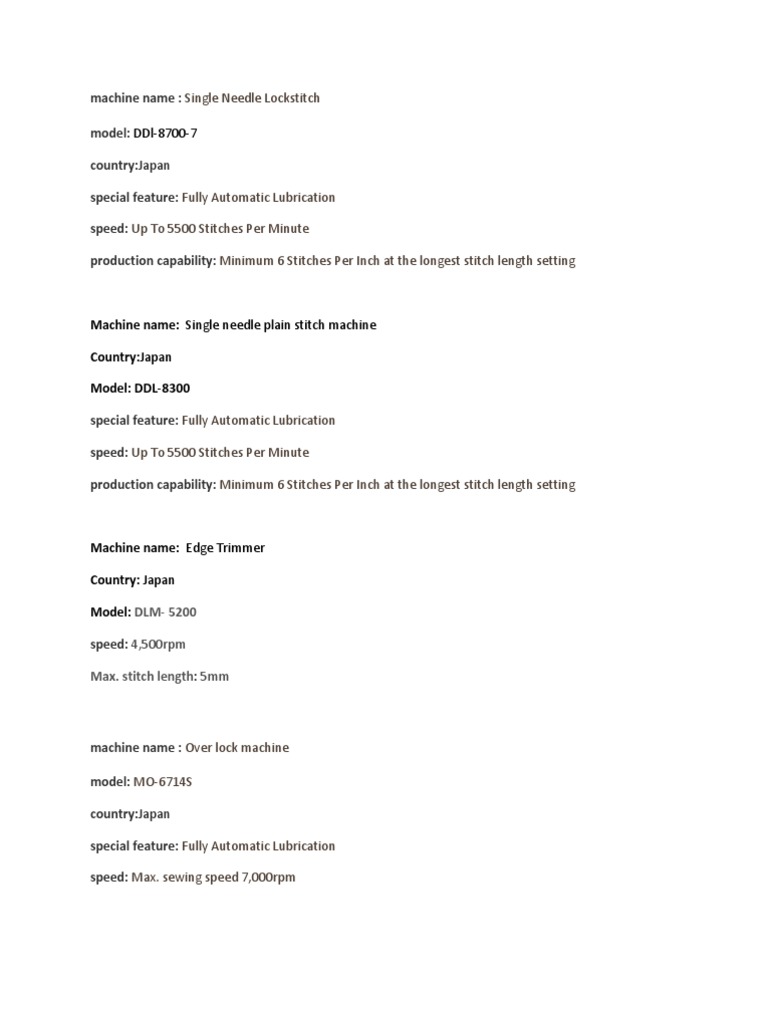 Machine Name | PDF | Machines | Crafts