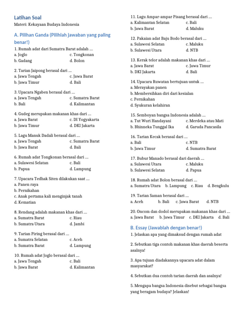 Soal Kekayaan Budaya Indonesia | PDF