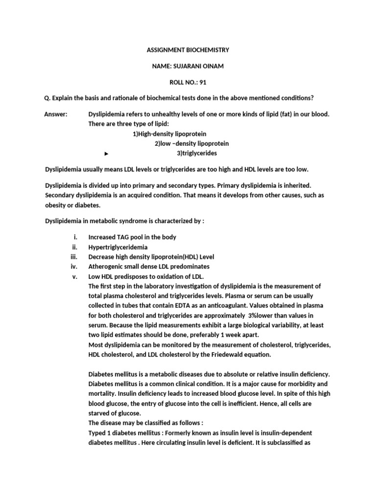 Assignment Biochemistry DDM | PDF | Low Density Lipoprotein | High ...