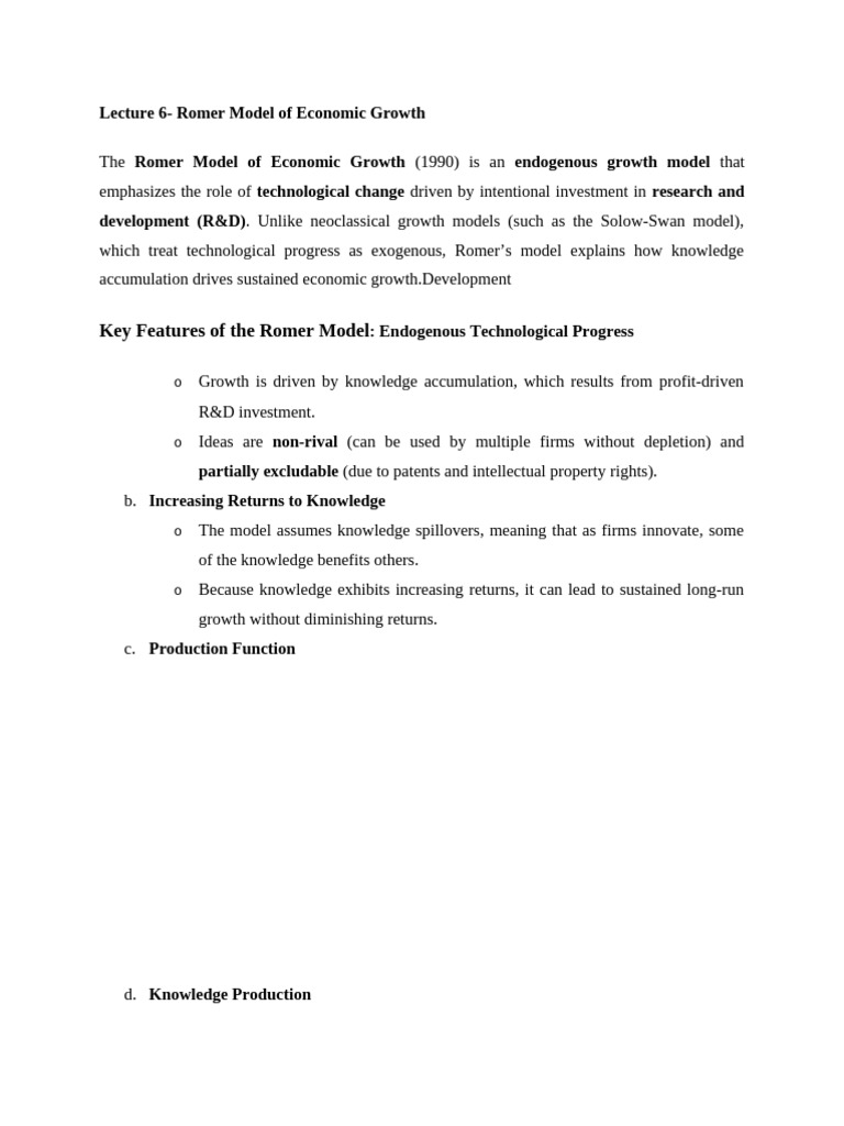 Lecture 6- Romer Model - Developmet Economics | PDF