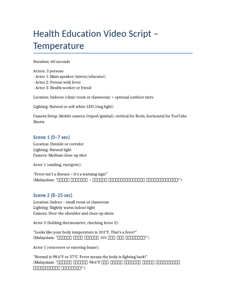 Temperature Health Education Script | PDF
