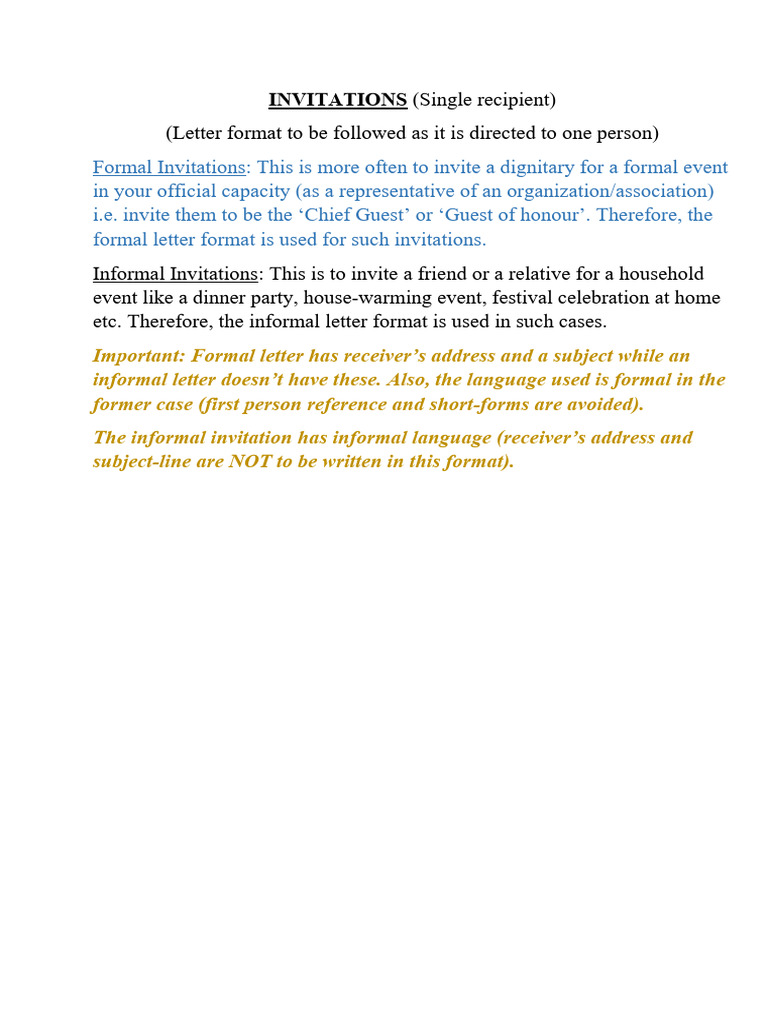 Examples - Formal, Informal Invitations | PDF