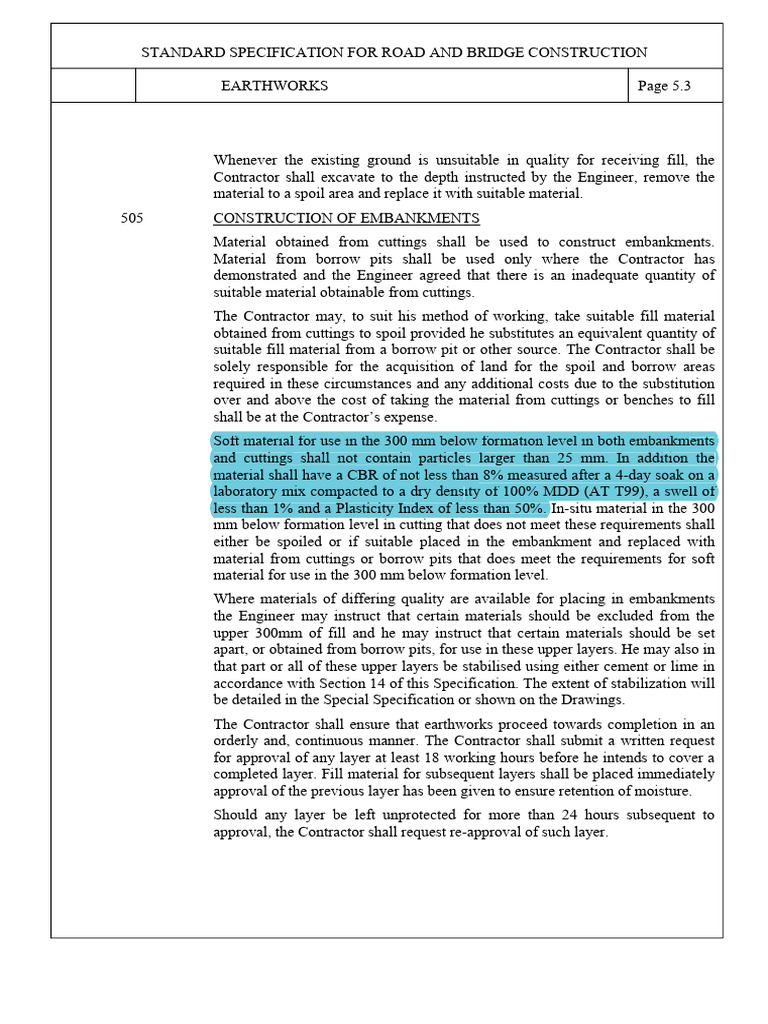 Standard Spec Extract - Subgrades | PDF | Civil Engineering
