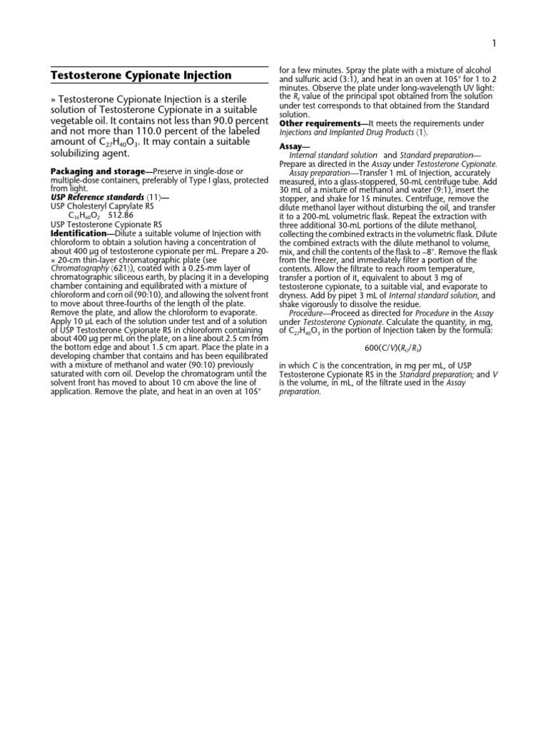Testosterone Cypionate Injection | PDF | Chromatography | Thin Layer ...