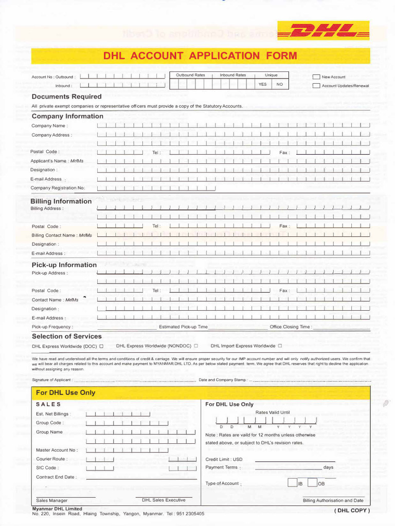 DHL Account Application Form - 12OCT2020 | PDF