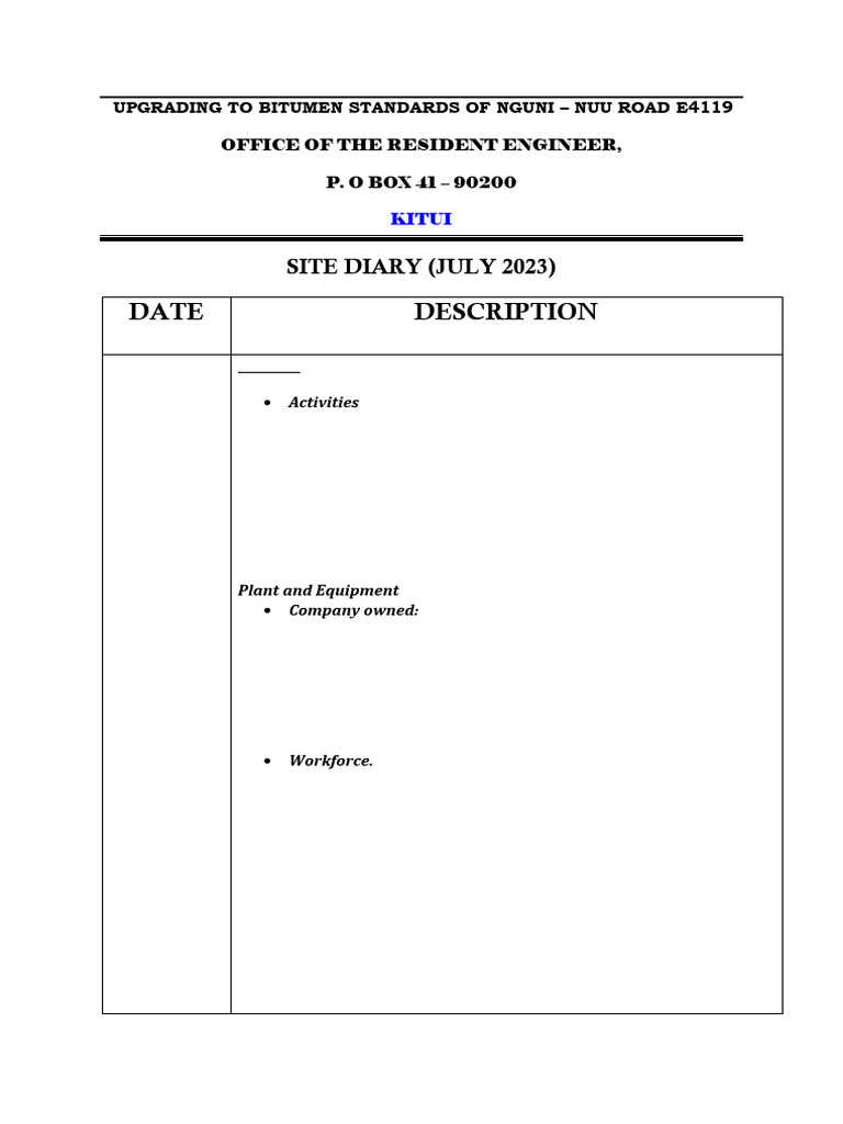 Site Diary Template | PDF