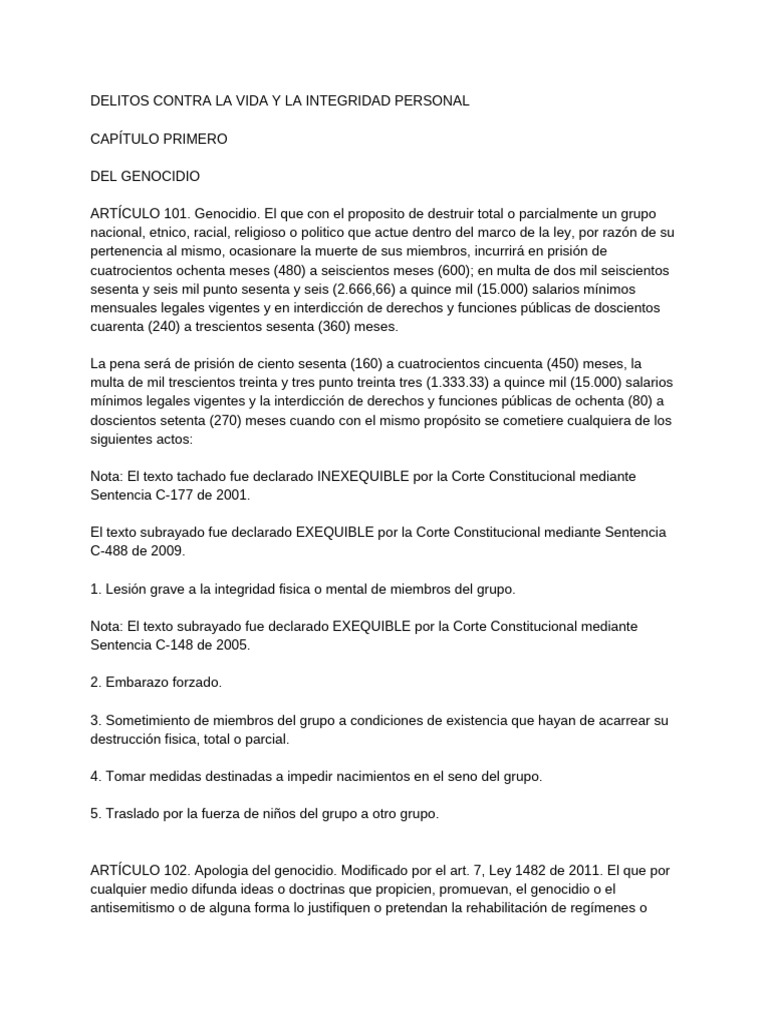 Delitos Contra La Vida y La Integridad Personal | PDF | Homicidio ...