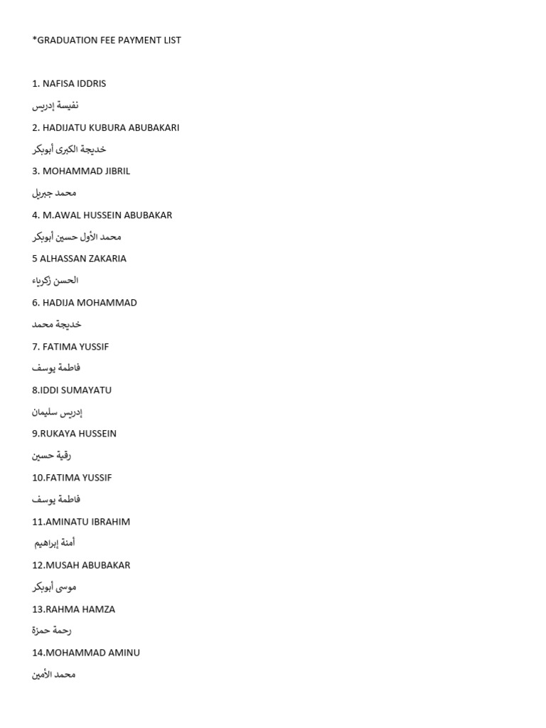 Graduation Fee Payment List | PDF