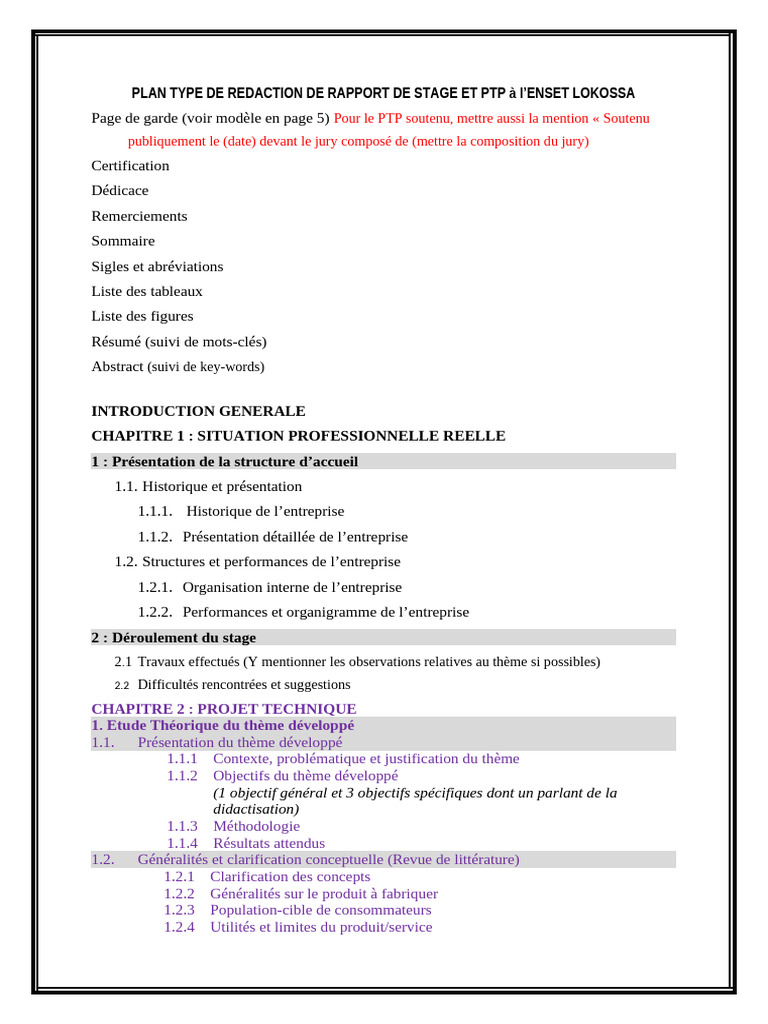 Plan Type Rapport Stage Et PTP Stbass 2025 - 113028 | PDF