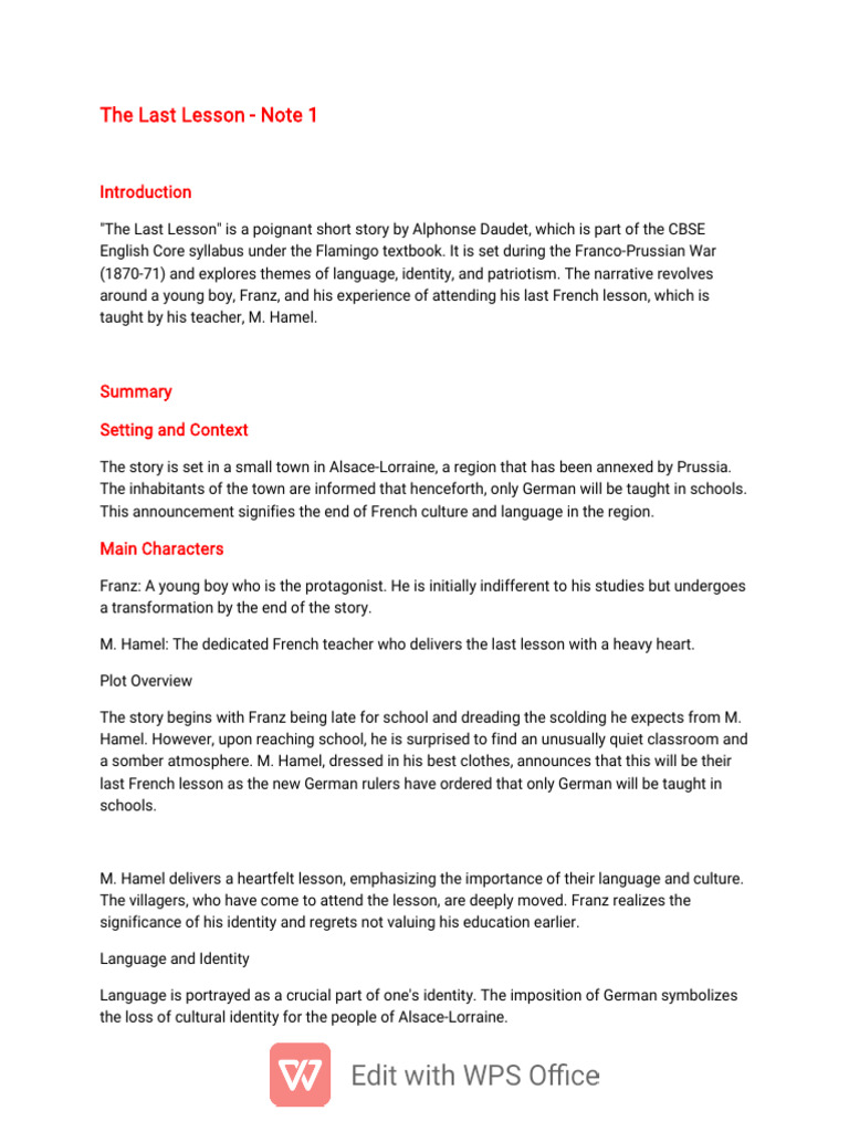 The Last Lesson Note 1-WPS Office | PDF