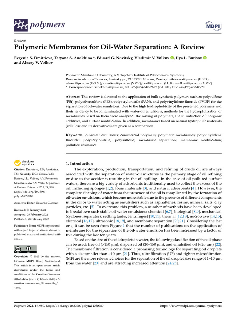 Polymers 14 00980 v2 | PDF | Copolymer | Membrane