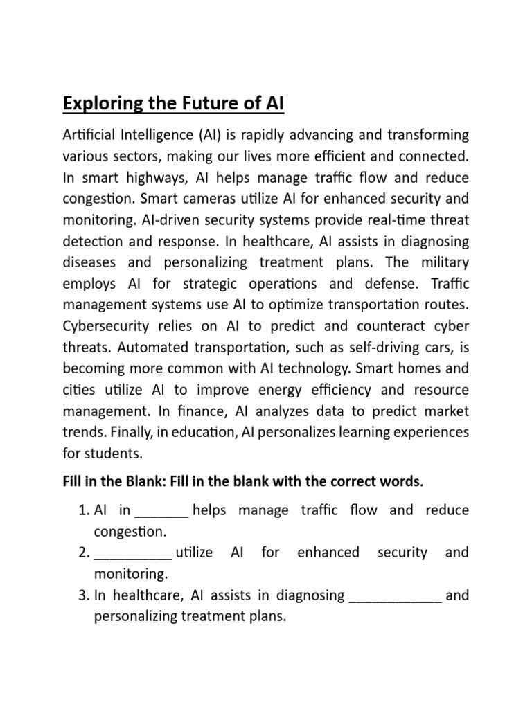 Exploring the Future of AIworksheet Day 2 | PDF | Artificial ...