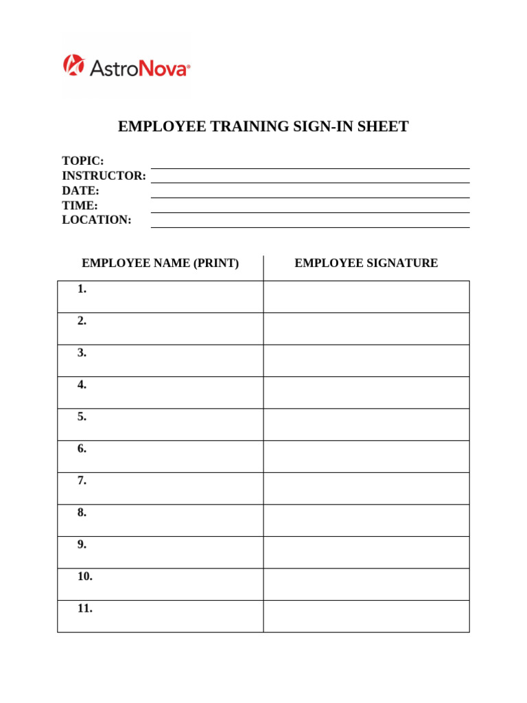 Training Sign-In Sheet | PDF