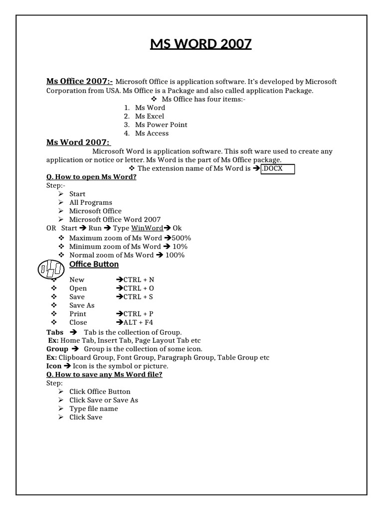 Ms Word 2007 | PDF | Microsoft Word | Software