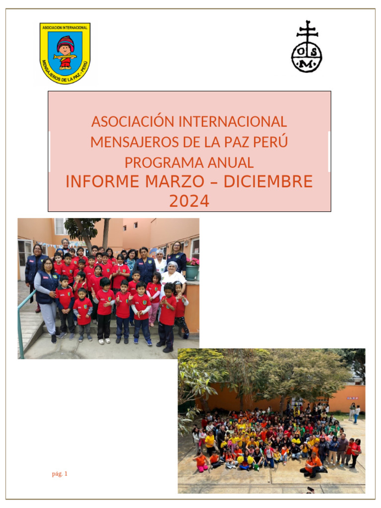 Informe Anual 2024 CD Mensajeros de La Paz Perú | PDF | Educación ...