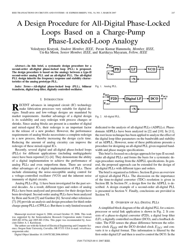 A Design Procedure For All-Digital Phase-Locked Loops Based On A Charge ...