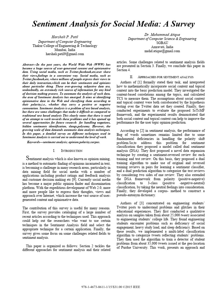 Sentiment Analysis For Social Media A Survey | PDF | Cognitive Science ...