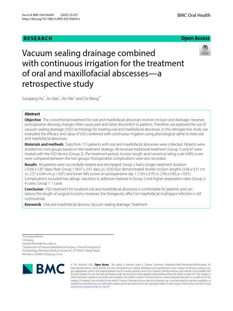 Vacuum Sealing Drainage Combined With Continuous Irrigation for the ...
