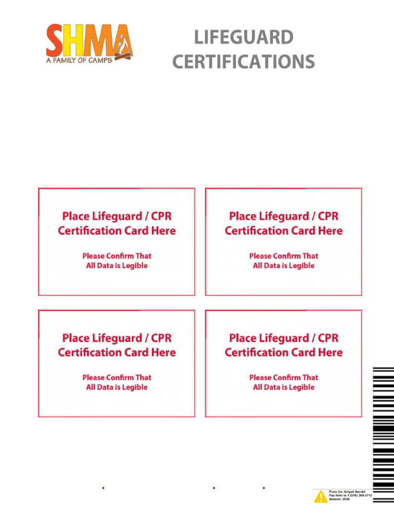 SHMA Camps Lifeguard Cert Form 120207 1100 | PDF