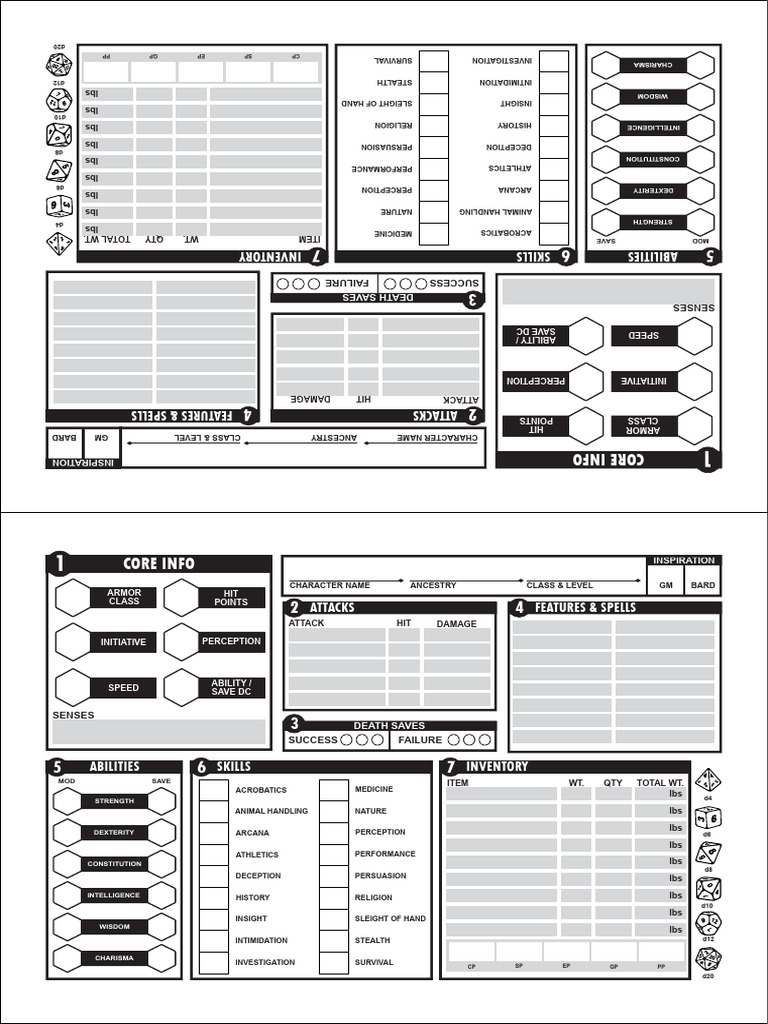 Condensed Character Sheet | PDF | Role Playing Games | Tabletop Games