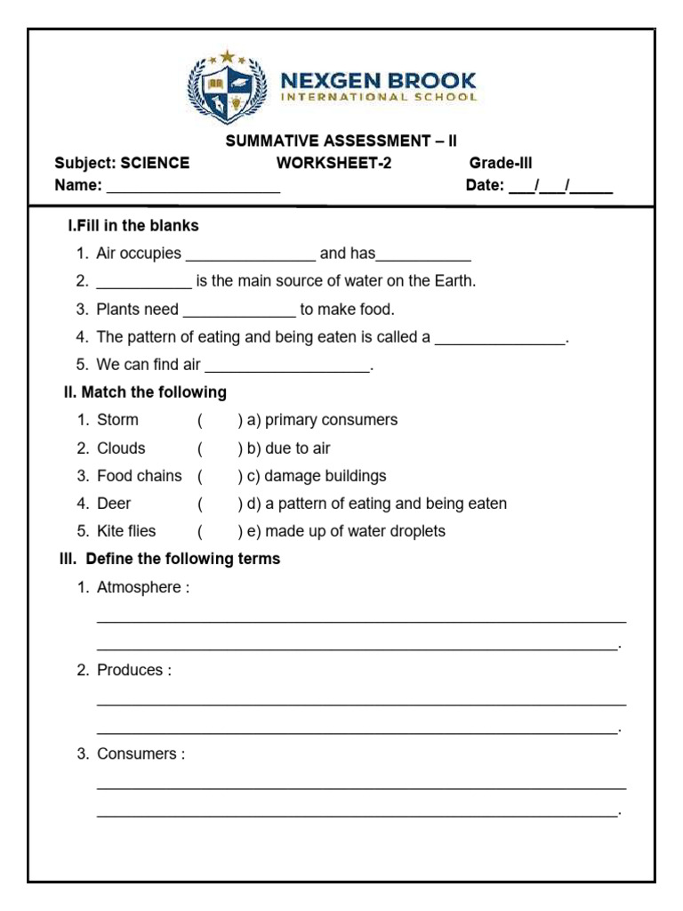 Grade III Science Worksheet 2 | PDF