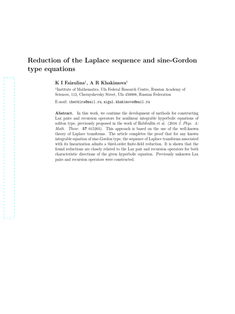 [x][Faizulina,Khakimova] Reduction of the Laplace Sequence and Sine ...