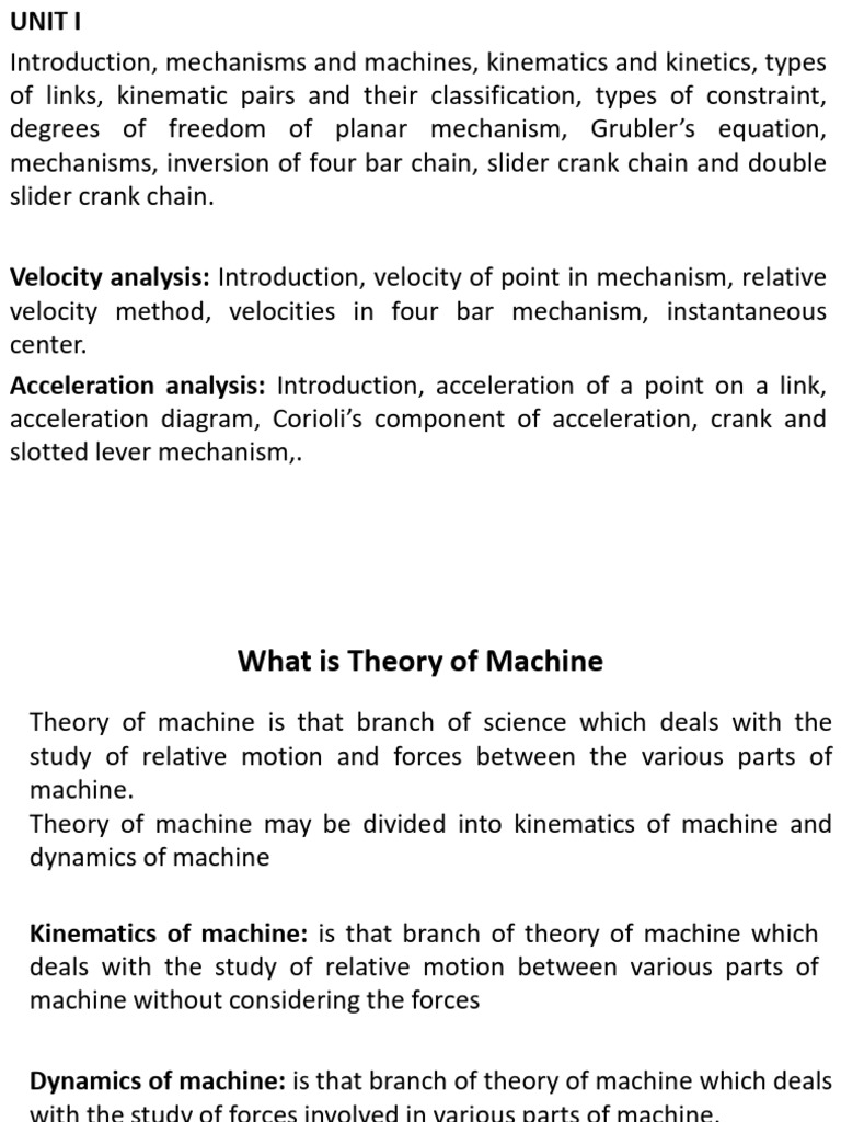 Unit 1 TOM Pages Deleted | PDF | Kinematics | Machines