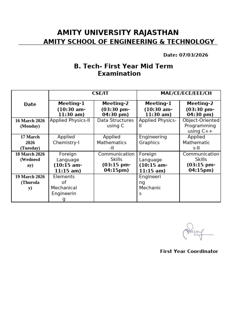 Midterm Time Table EVEN Sem 2026 | PDF