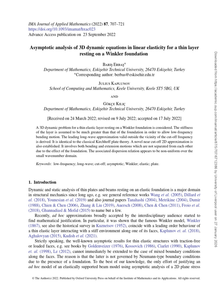 Asymptotic Analysis of 3D dynamic equations in linear elasticity for a ...