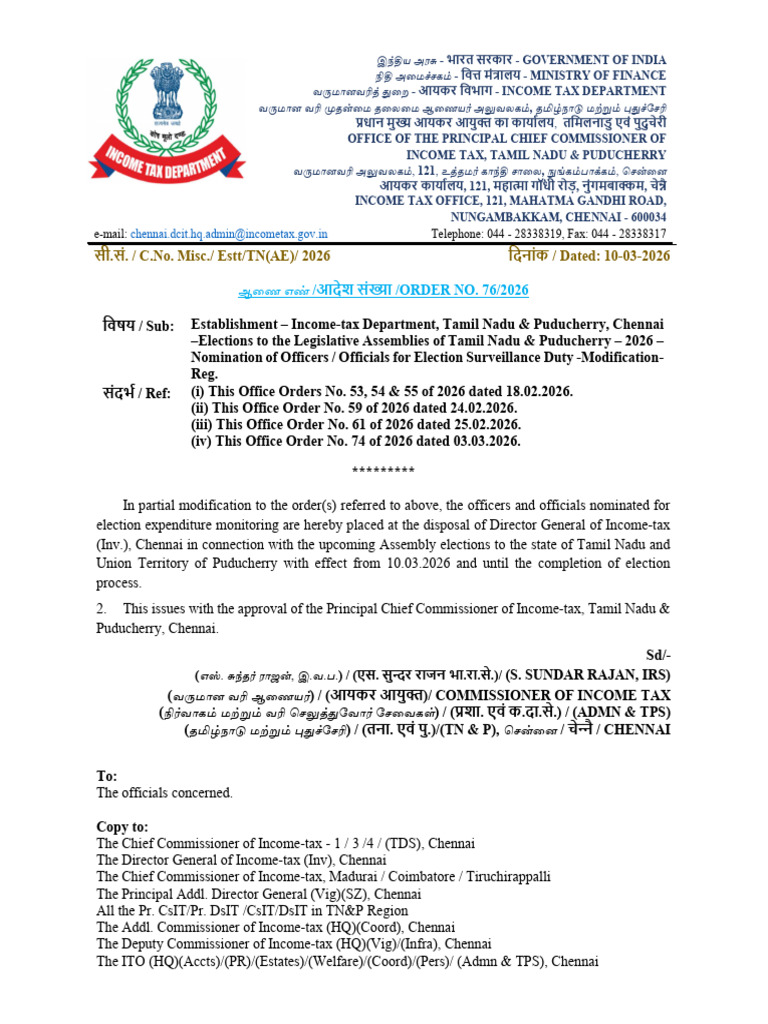 Order No. 76 of 2026 - Nomination of Officers & Officials For Election ...