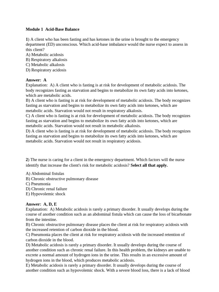 Acid-Base Pearson Questions | PDF | Respiratory Diseases | Pneumonia