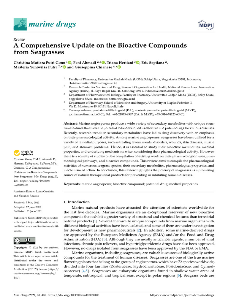 A Comprehensive Update on the Bioactive Compounds From Seagrasses | PDF ...